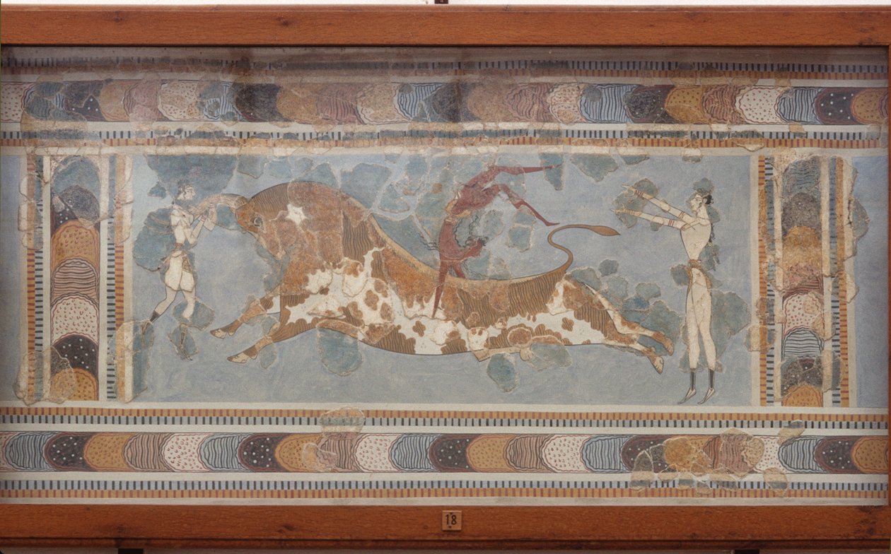 Fresque de tauromachie, de Knossos, peinte vers 1550-1450 av. J.-C. - Minoan