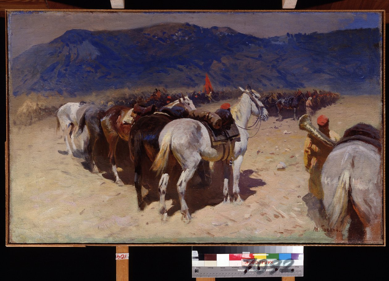 La pause de la cavalerie, le 29e régiment de cavalerie à Boukhara - Mitrofan Borisovic Grekov