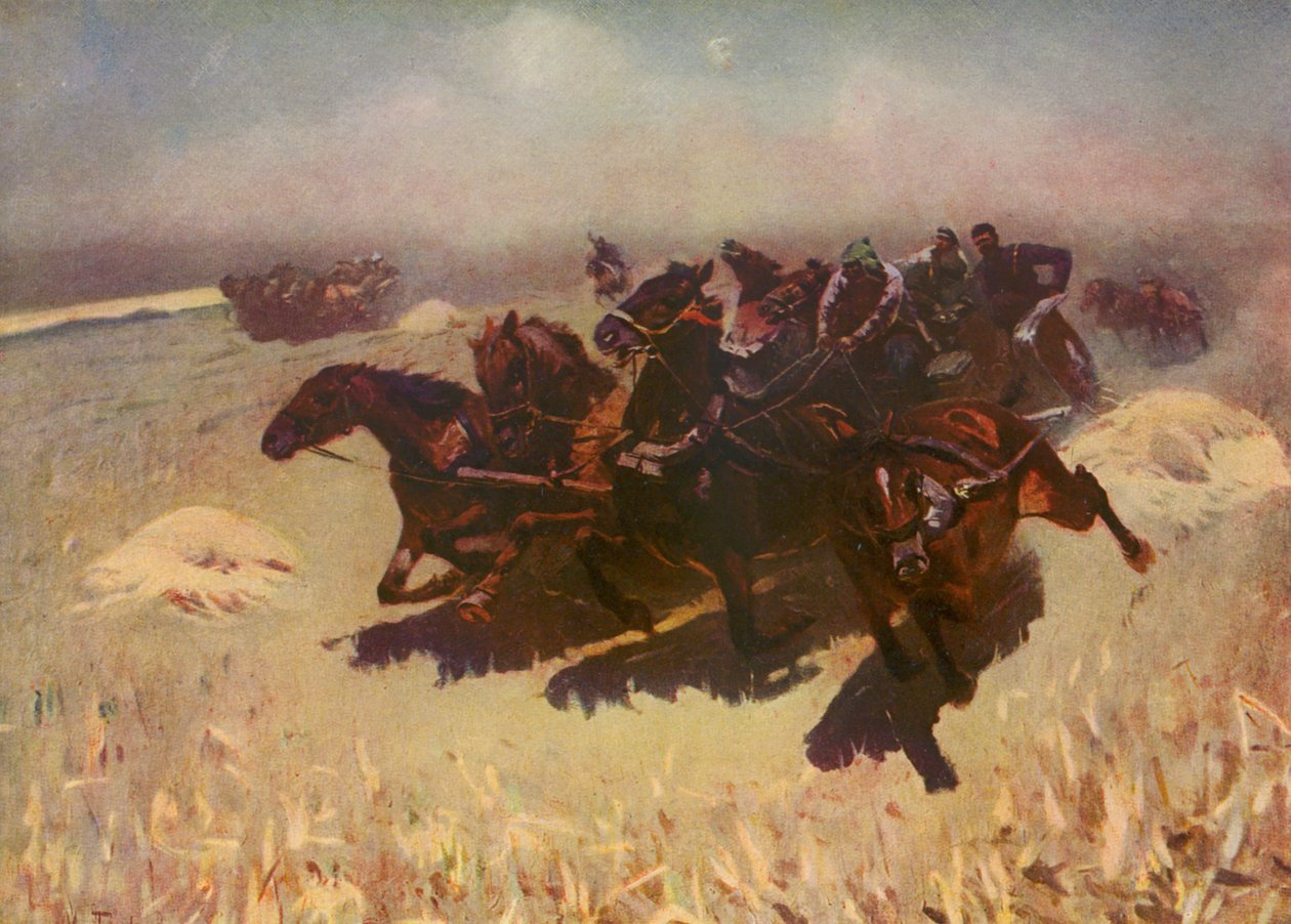Tachanka (colour litho) - Mitrofan Borisovic Grekov