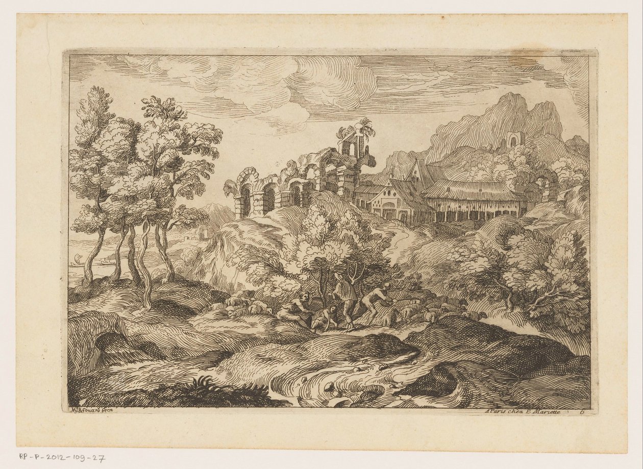 Paysage avec bergers et troupeau près d