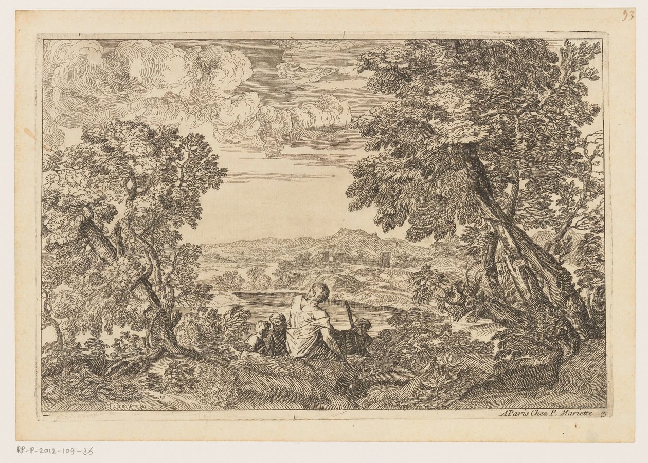 Paysage avec quatre hommes au repos - Moise Jean Baptiste Fouard