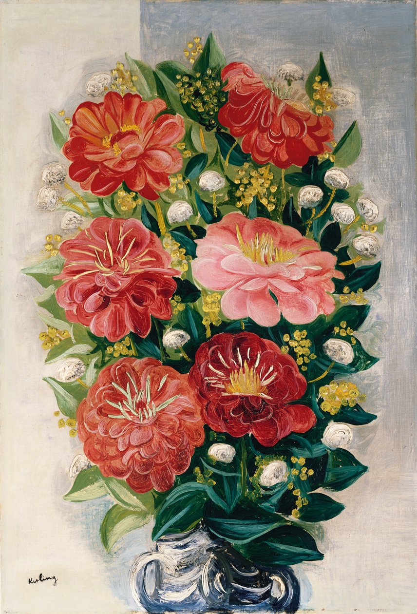 Fleurs dans un vase (huile sur toile) - Moise Kisling