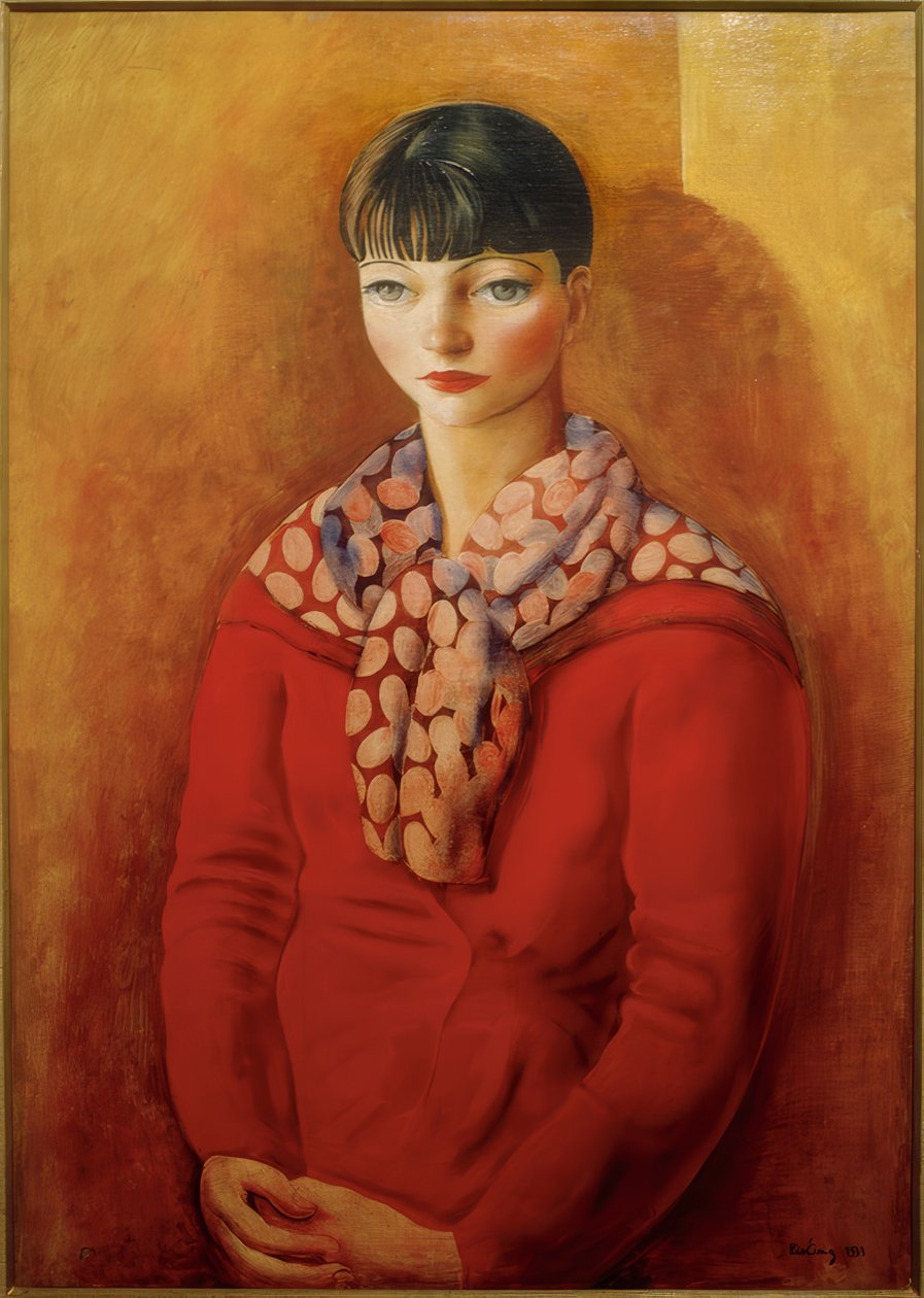 Kiki de Montparnasse en robe rouge - Moise Kisling