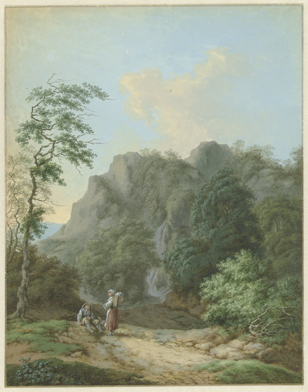 Paysage avec homme assis et femme debout - Monogrammist FWH (possibly)
