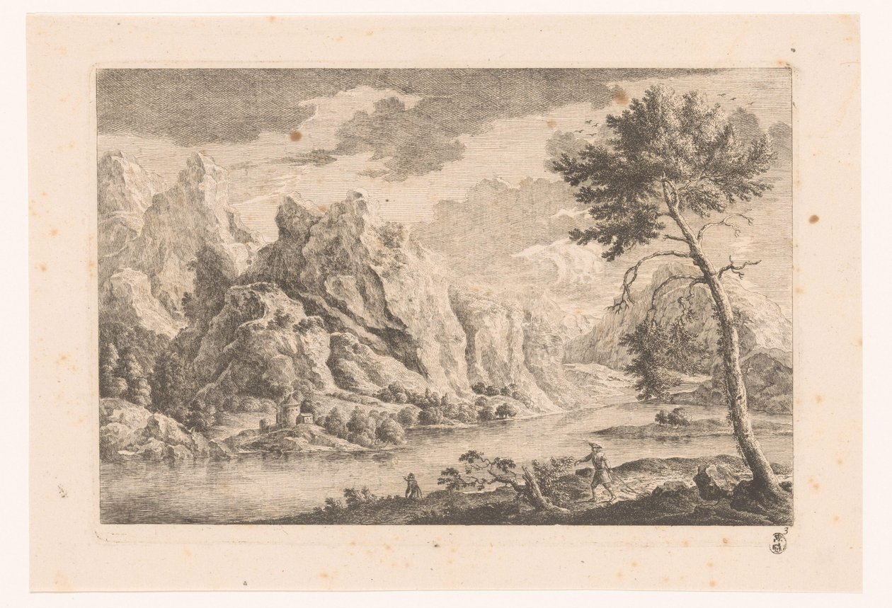 Paysage de montagne avec rivière - Monogrammist MEG