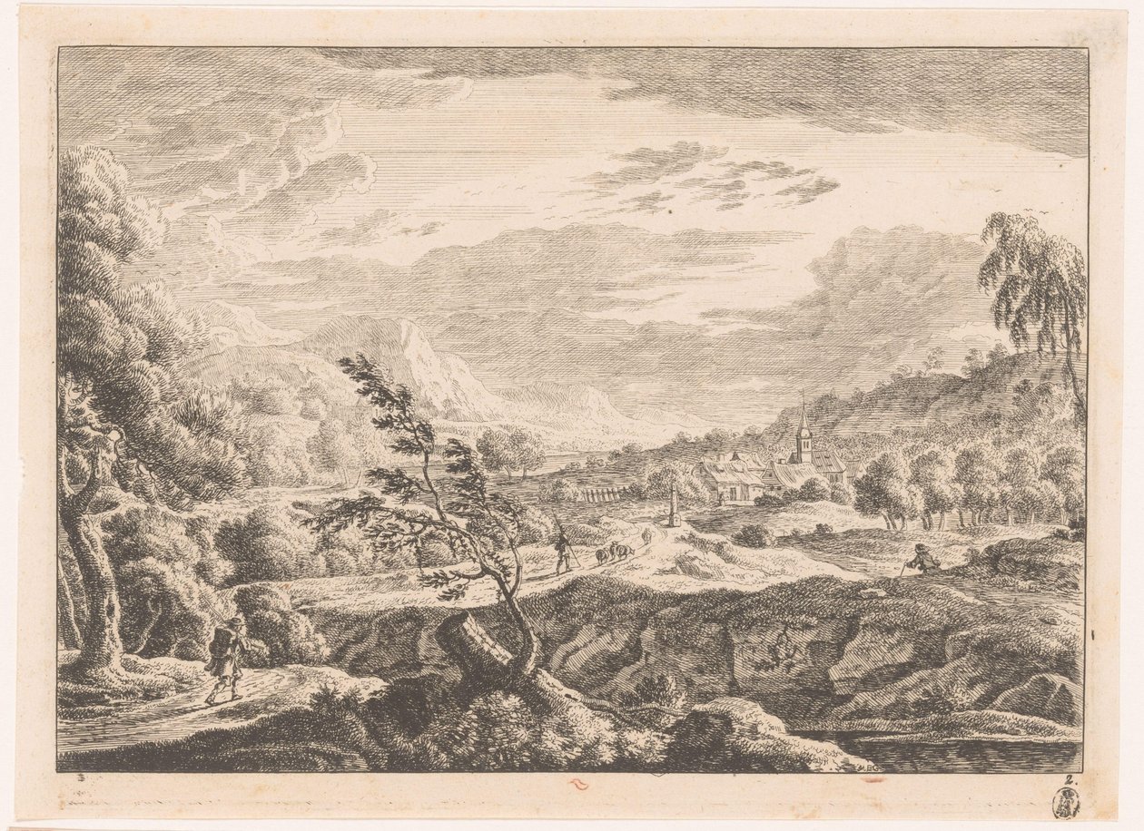 Paysage avec village - Monogrammist MEG