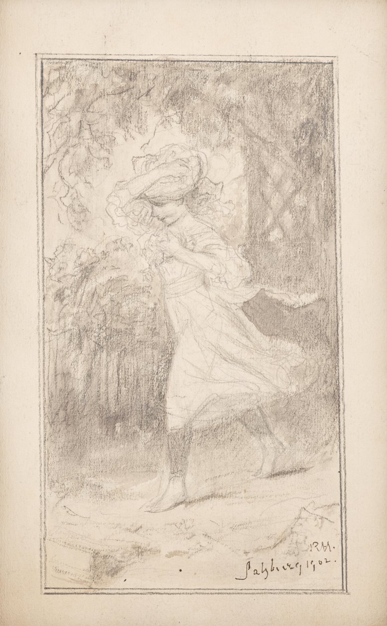 Fillette courant dans le vent - Monogrammist RM.