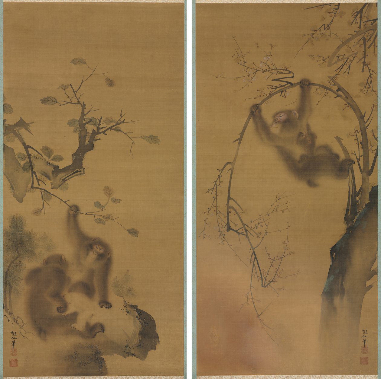 Singe dans un Cerisier; Singe sur une Corniche Rocheuse - Mori Sosen