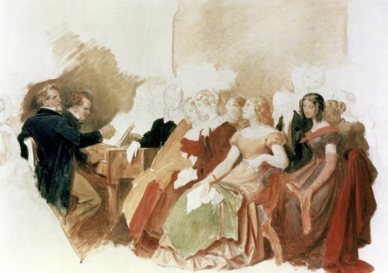 Étude pour Une soirée chez le baron von Spaun : Schubert au piano parmi ses amis, y compris le baryton d