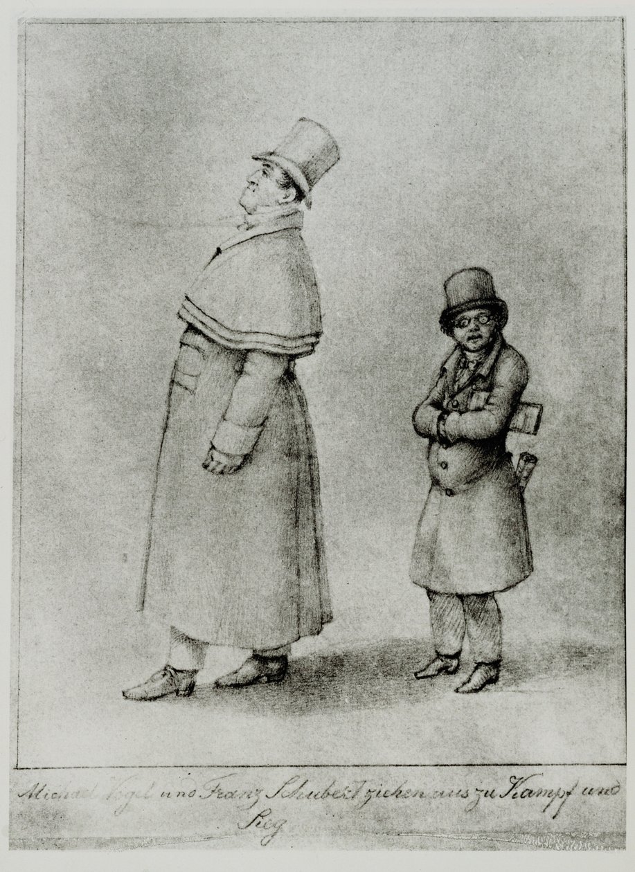 Johann Michael Vogl et Franz Schubert marchant vers la bataille et la victoire ... (gravure) - Moritz Ludwig von Schwind