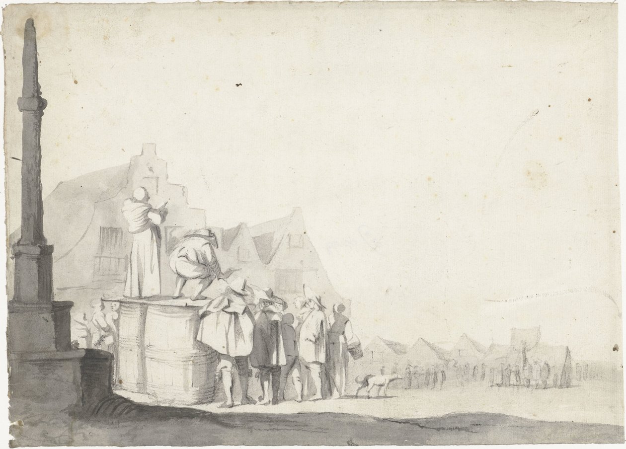 Place du marché avec crieur sur un tonneau - Moses ter Borch (possibly)