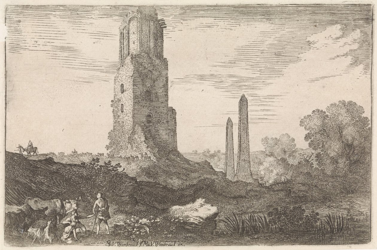 Paysage avec deux obélisques et la 