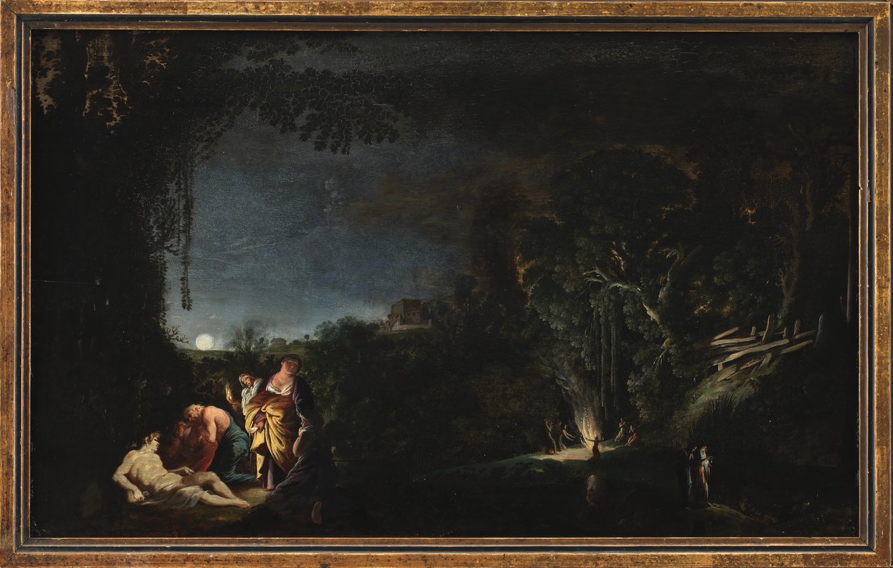 Paysage au Clair de Lune avec Motif Mythologique (?) - Moyses van Wtenbrouck