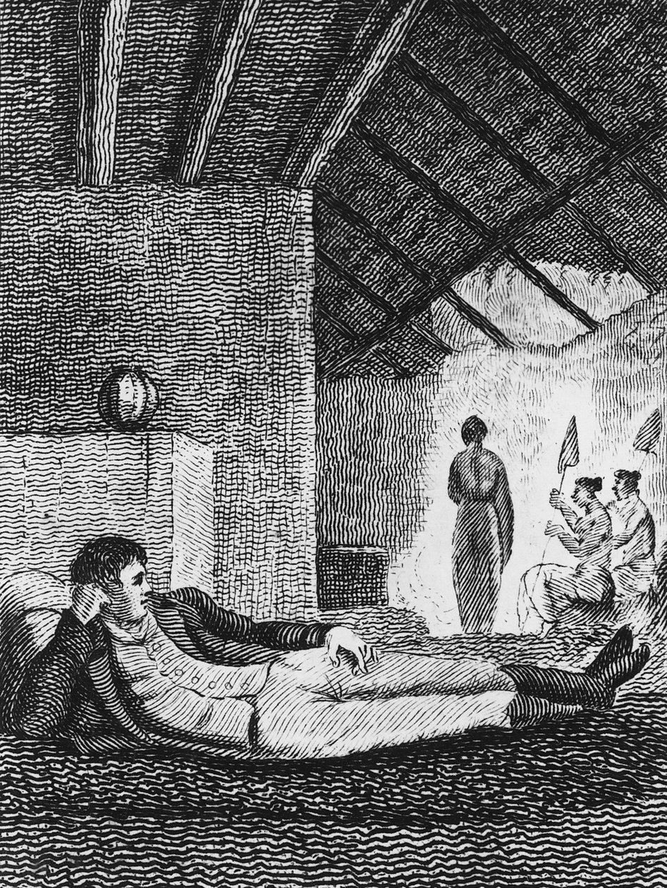 Park se reposant dans une hutte indigène pendant ses voyages - Mungo Park