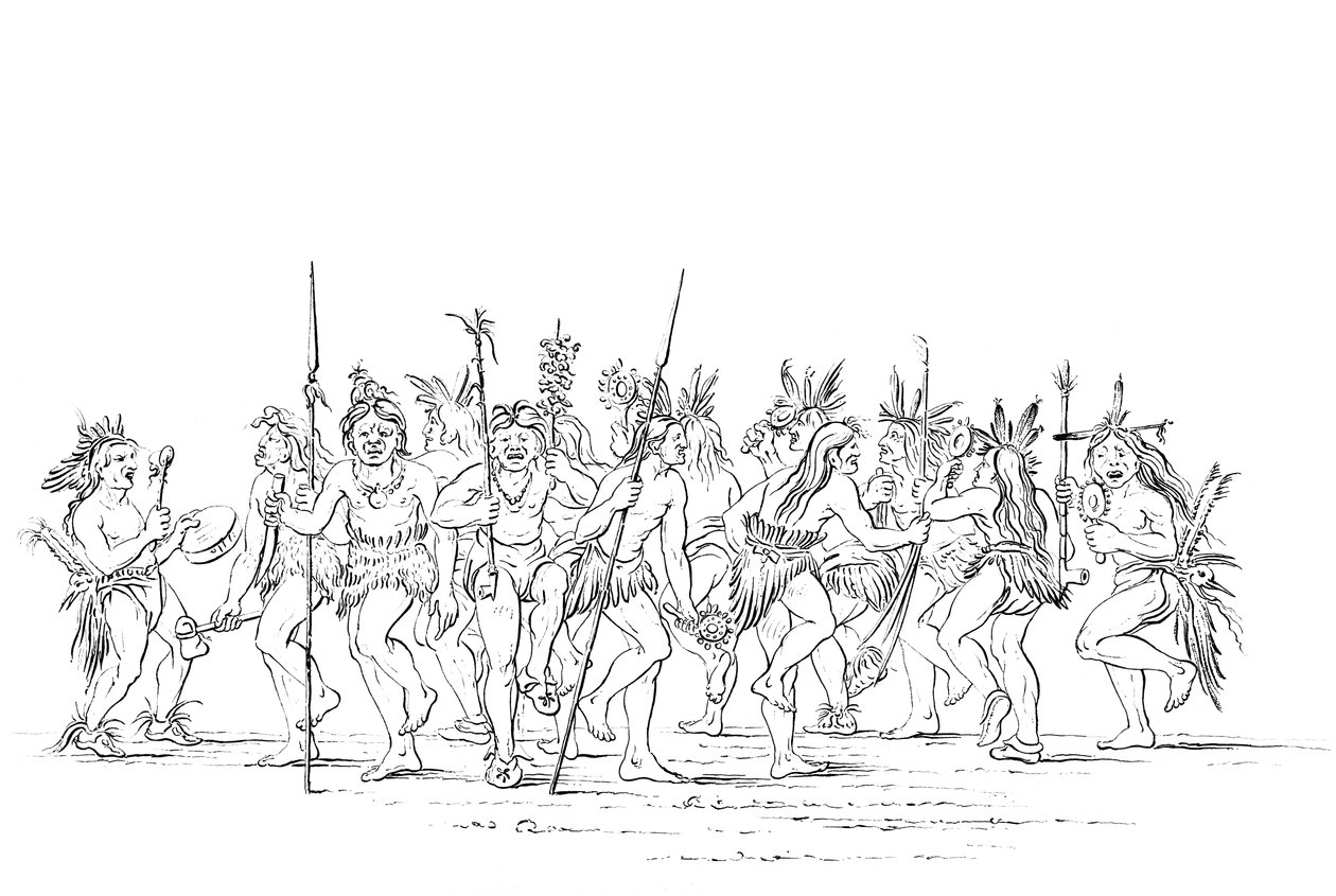 La tribu Sioux exécutant une danse de mendiants, 1841 - Myers and Co
