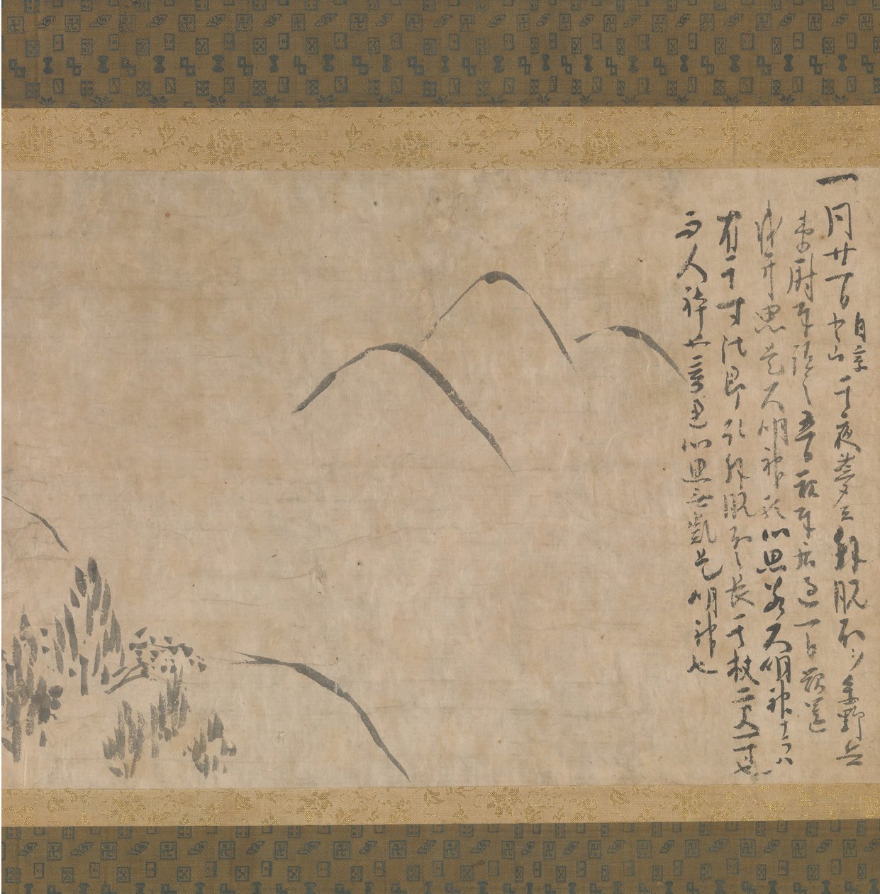 Section du journal de rêve Yume no ki avec un croquis de montagnes, vers 1203-10 - Myoe Koben