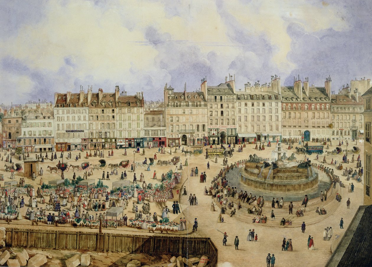 Vue de la Place de la République et de la Fontaine, 1848 - N. Pelcocq