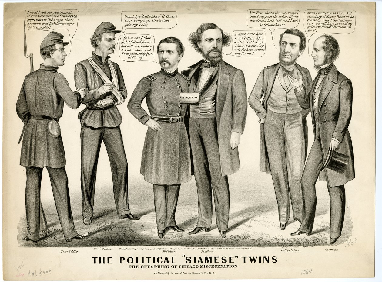 Les Jumeaux Siamois Politiques, La Progéniture de la Mésalliance de Chicago, 1864 - N. and Ives, J.M. Currier