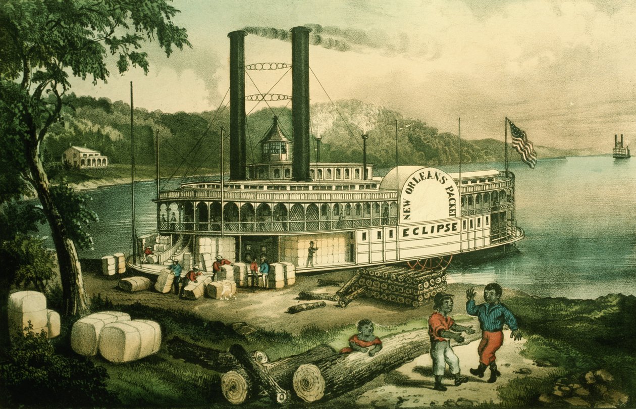 Chargement du coton sur le Mississippi - N. and Ives J.M. (1824-95) Currier