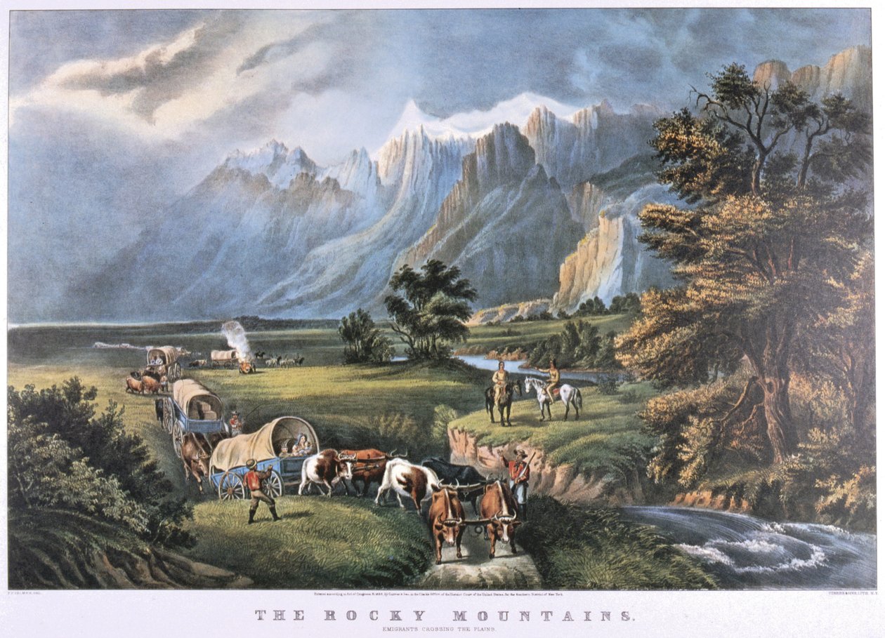Les montagnes Rocheuses, vers 1870 (lithographie) - N. and Ives J.M. (1824-95) Currier