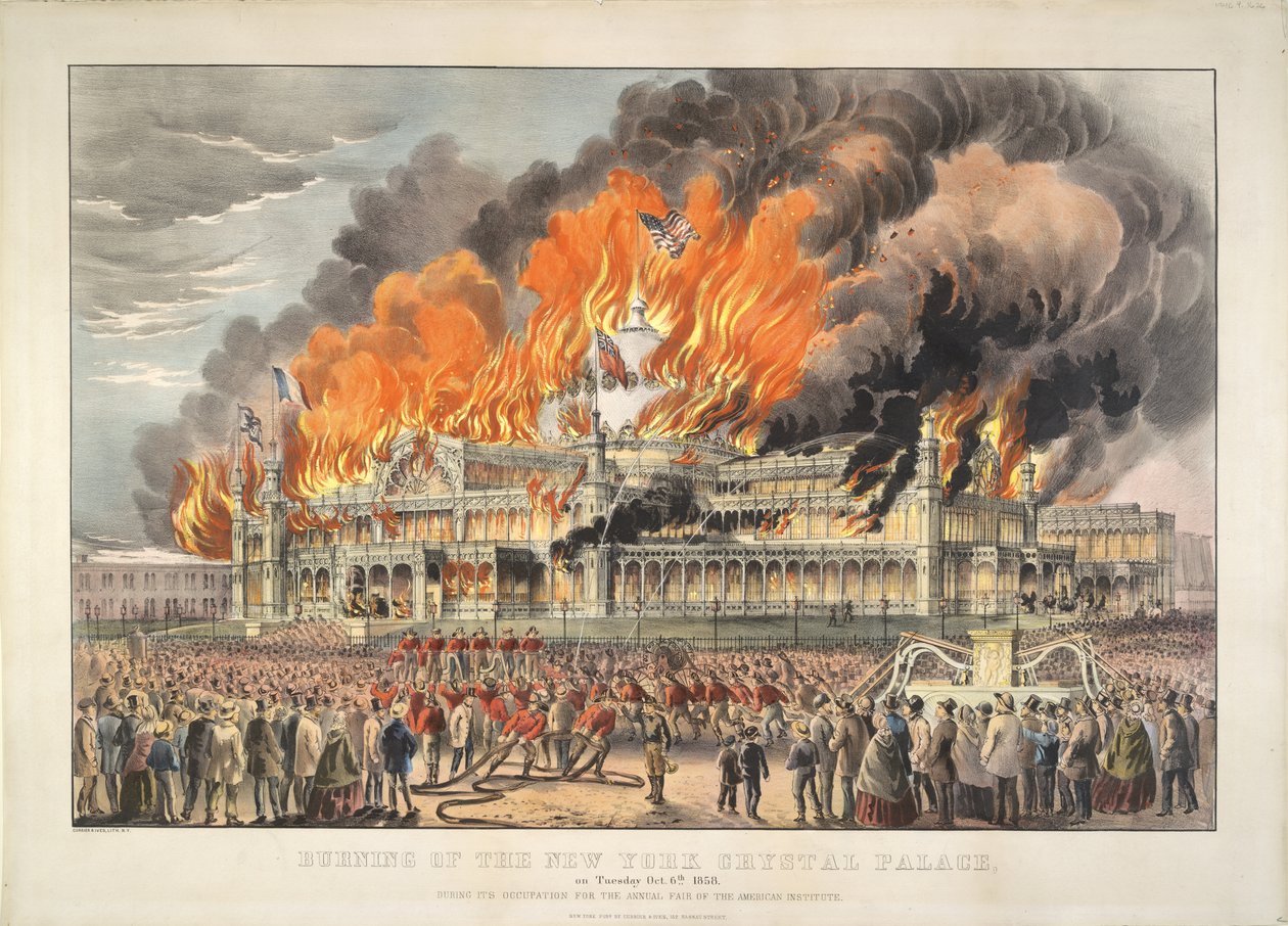 Incendie du Crystal Palace de New York le mardi 5 octobre 1858 - Currier and Ives