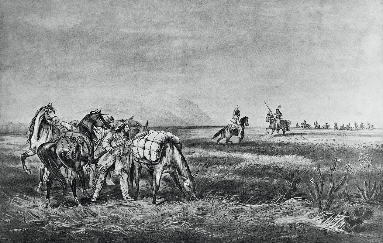 Paix ou guerre, Rencontre entre les Indiens et les chasseurs blancs, publié par Colin Simkin - Currier and Ives