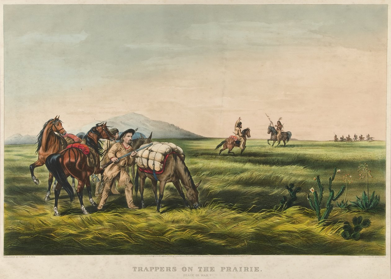 Trappeurs sur la prairie / Paix ou guerre ? 1866 - Currier and Ives