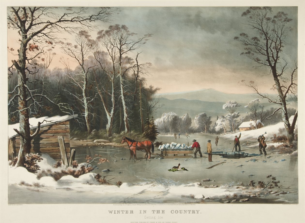 Hiver à la campagne, récolte de glace - Currier and Ives