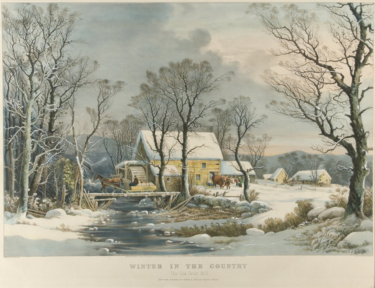 Hiver à la campagne, le vieux moulin Griest - Currier and Ives