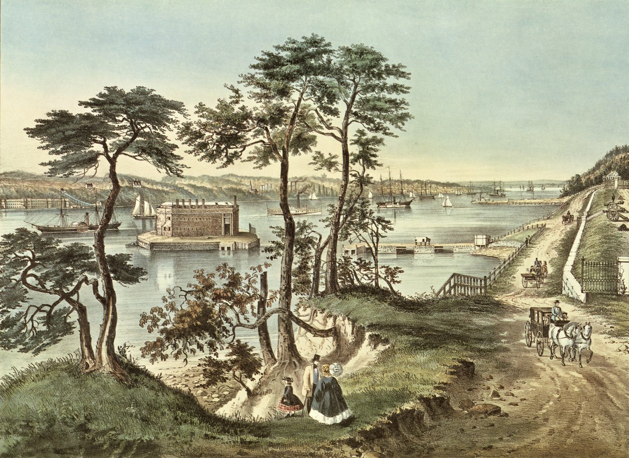 Staten Island et les Narrows depuis Fort Hamilton - N. and Ives, J.M. Currier