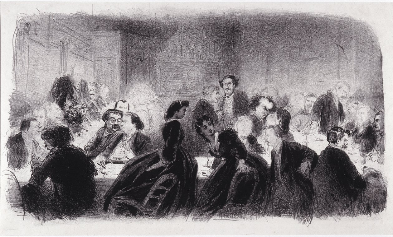 Lithographie anonyme représentant des personnalités littéraires et artistiques des années 1850 - Nadar
