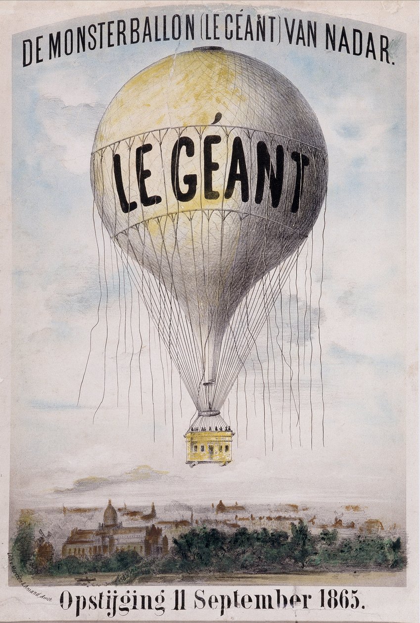De Monsterballon (Le Géant) de Nadar Ascension 11 septembre 1865. Publicité néerlandaise pour le déroulement du ballon « Le Géant » le 11 septembre - Nadar