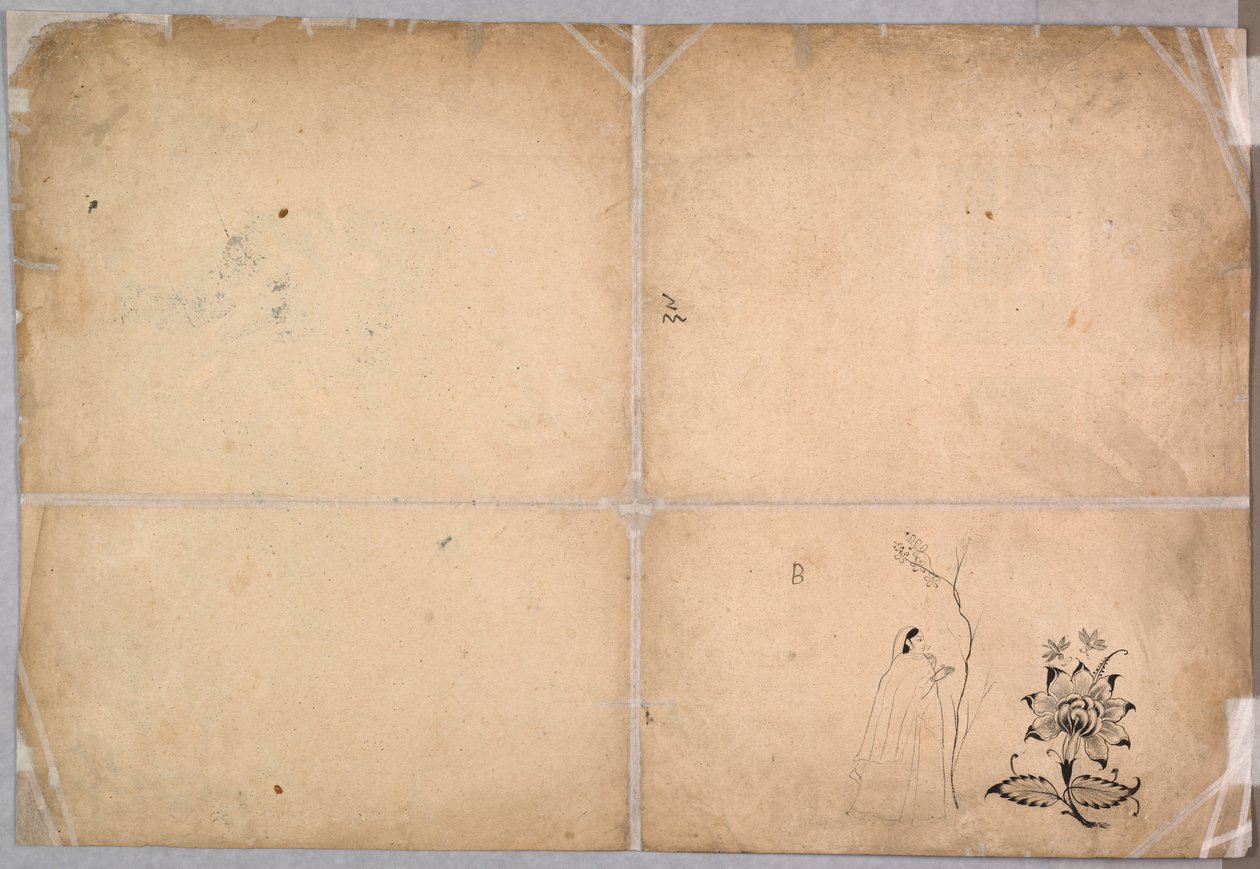 Deux éléphants se battant dans une cour devant Muhammad Shah, vers 1730-40 - Nainsukh
