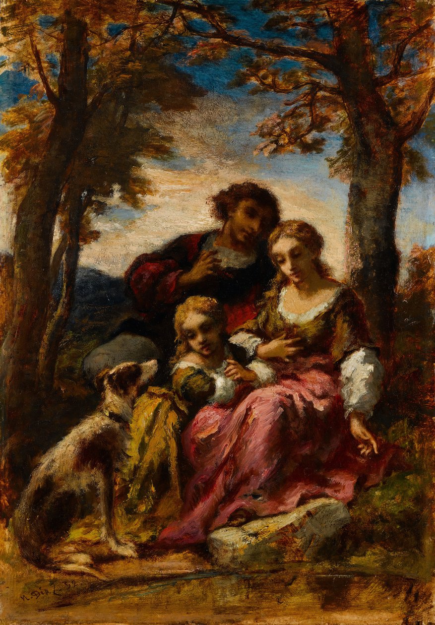 Figures et un chien dans un paysage - Narcisse Virgile Diaz de la Peña
