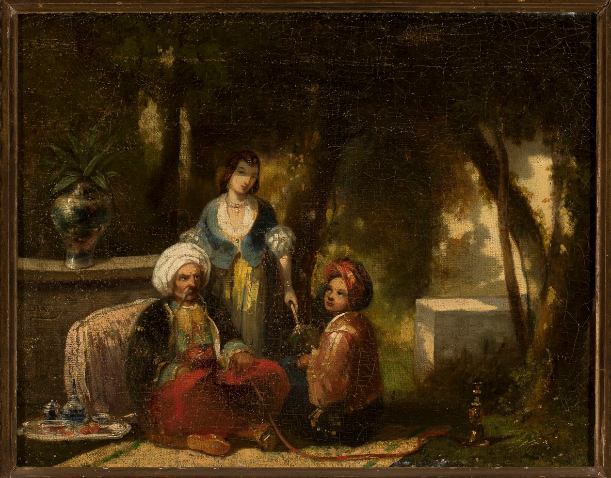 Homme au narguilé devant un paysage forestier - Narcisse Virgile Diaz de la Peña