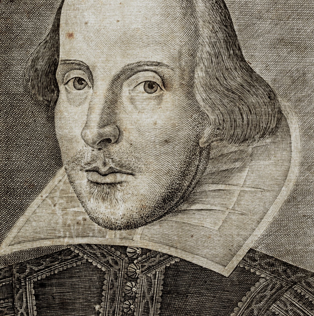Détail du portrait de William Shakespeare sur la page de titre des Comédies, histoires, & t... - Nathan Benn