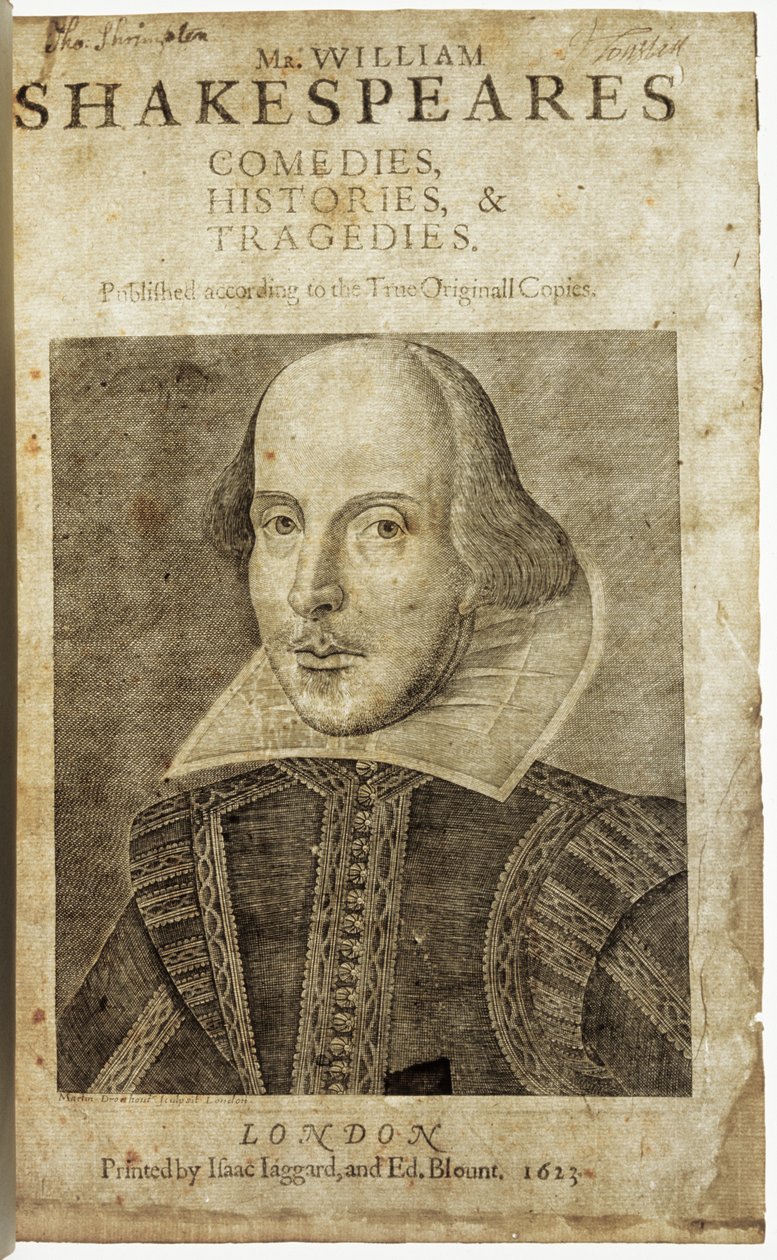 Portrait de William Shakespeare sur la page de titre de Comédies, histoires et tragédies - Nathan Benn