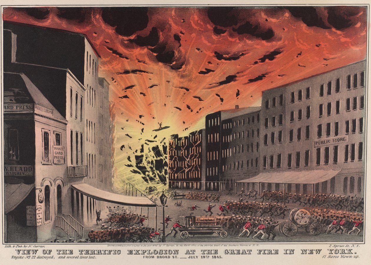 Vue de la terrible explosion lors du Grand Incendie de New York. Depuis Broad St. - 19 juillet 1845 - Nathaniel Currier