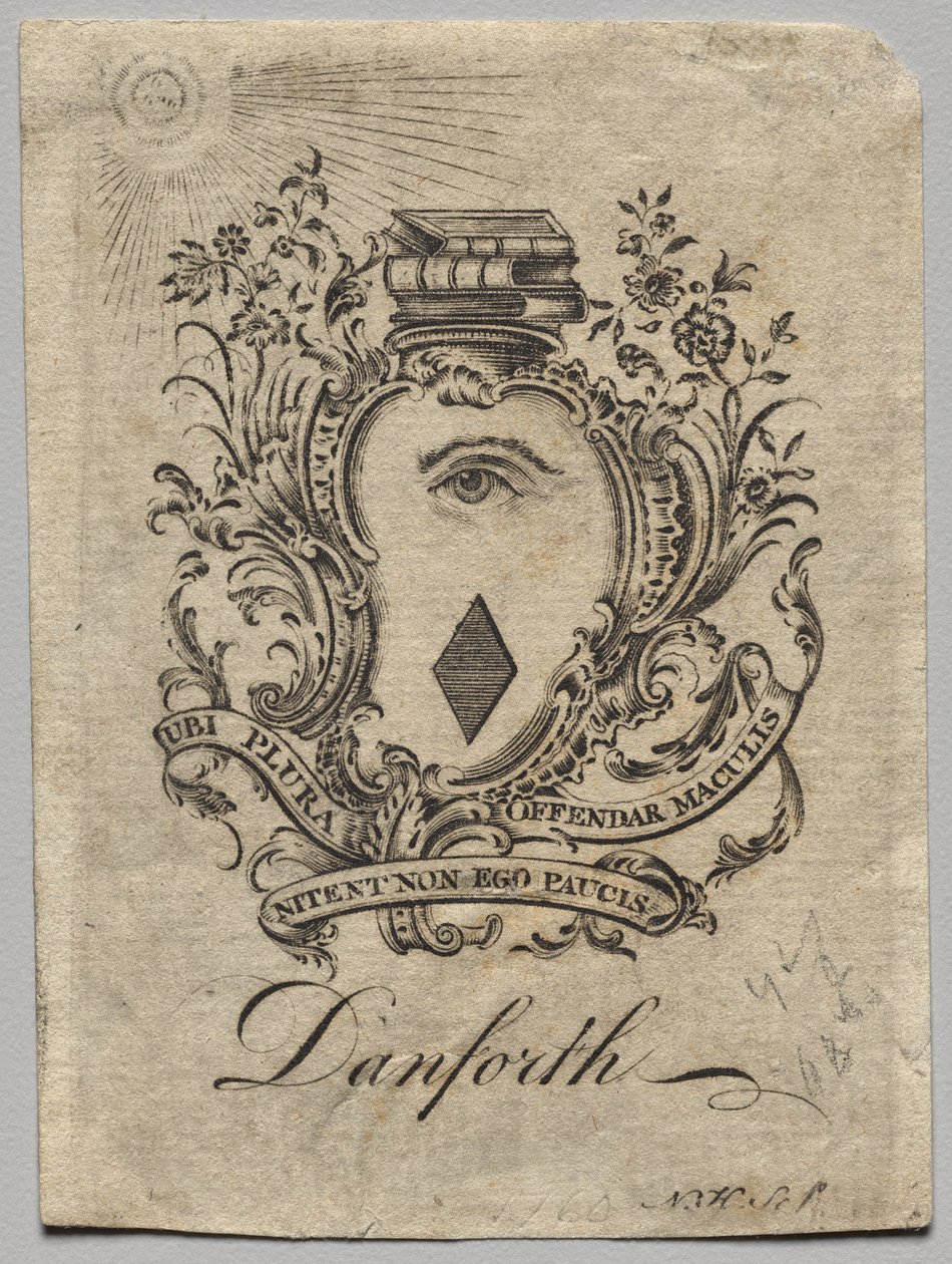 Ex-libris : Armoiries avec inscription de Danforth - Nathaniel Hurd
