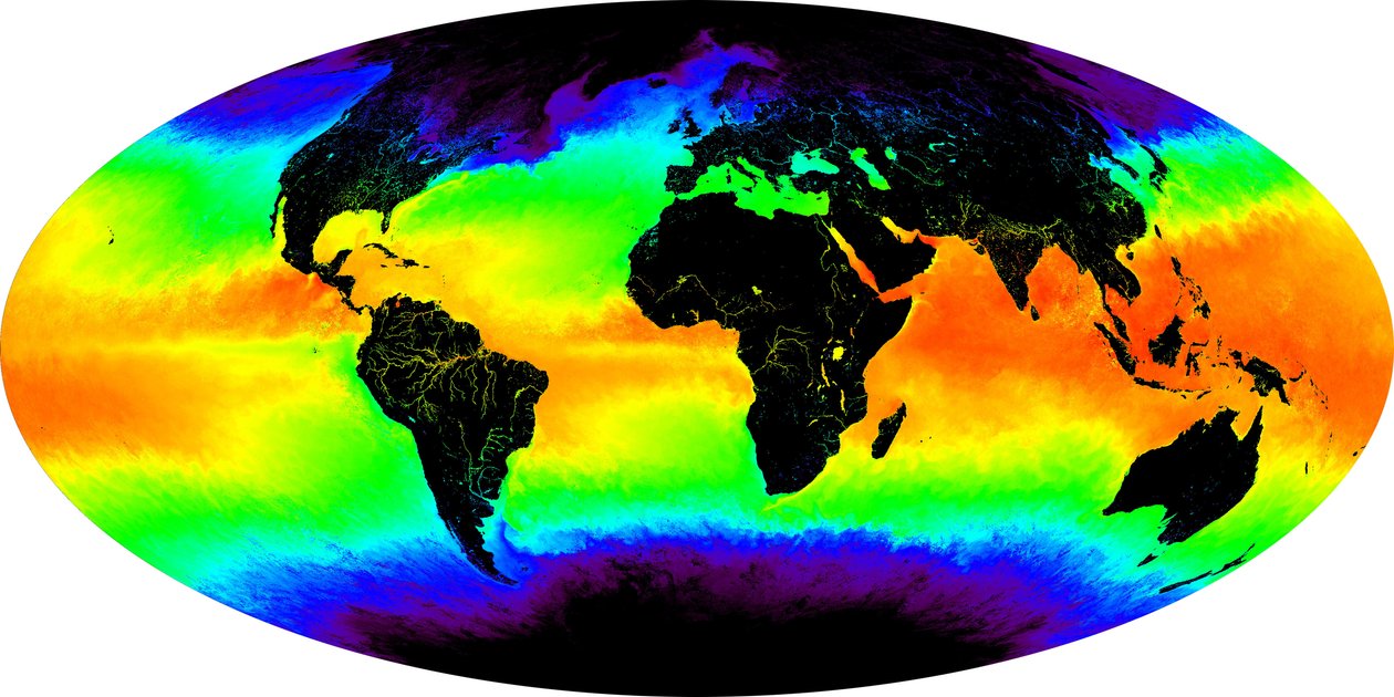 Température de surface de la mer en fausses couleurs. Composite d