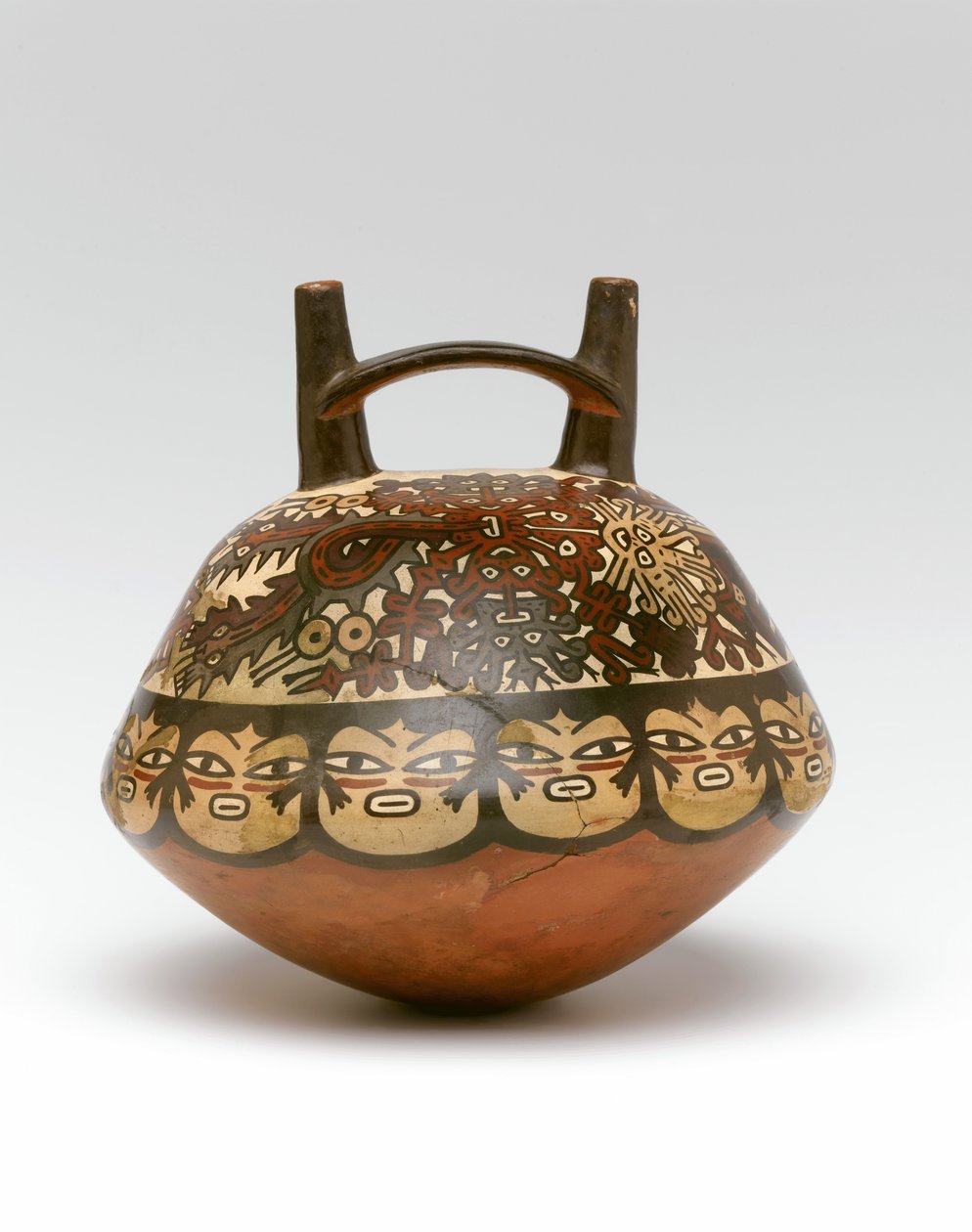 Bouteille à double bec et pont, du Pérou, 100 av. J.-C.-600 apr. J.-C. - Nazca Culture