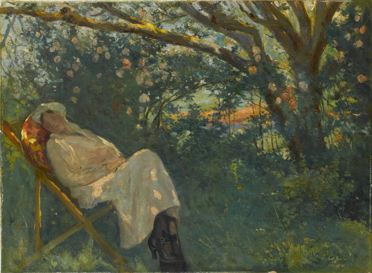 Dame en rose sur une chaise longue - Nazmi Ziya Güran