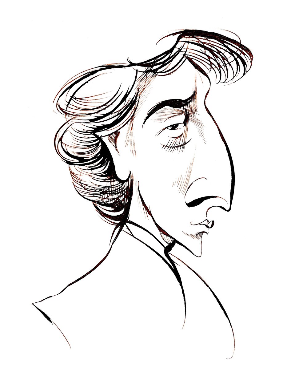 Frédéric Chopin, compositeur et pianiste franco-polonais, caricature en sépia - Neale Osborne