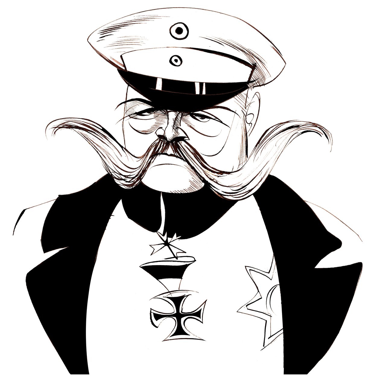 Paul von Hindenburg - Né en Pologne, général et président allemand (1847-1934); caricature en noir et blanc - Neale Osborne