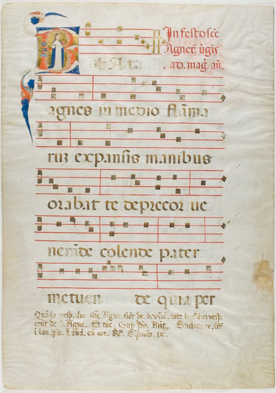 Sainte Agnès dans une initiale historiée "V" d
