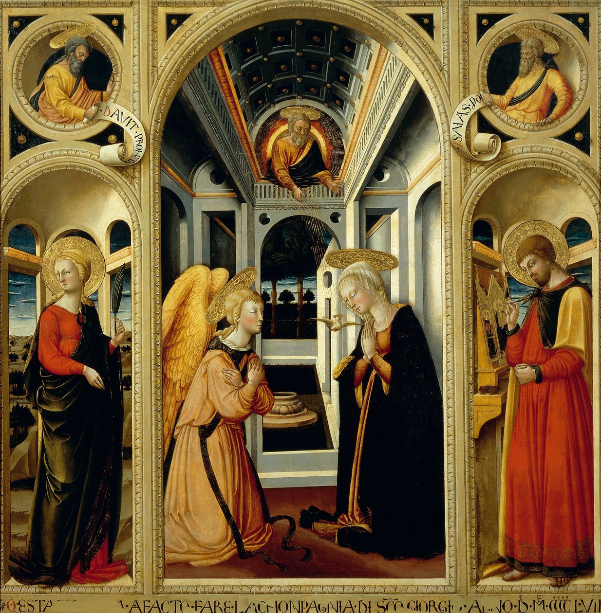 Annonciation montrant Sainte Apollonie, Saint Luc et les prophètes David et Isaïe - Neri di Bicci