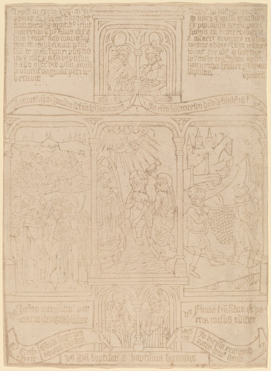 Le Baptême du Christ; Pharaon traversant la mer Rouge; Josué et Caleb - Netherlandish 15th Century