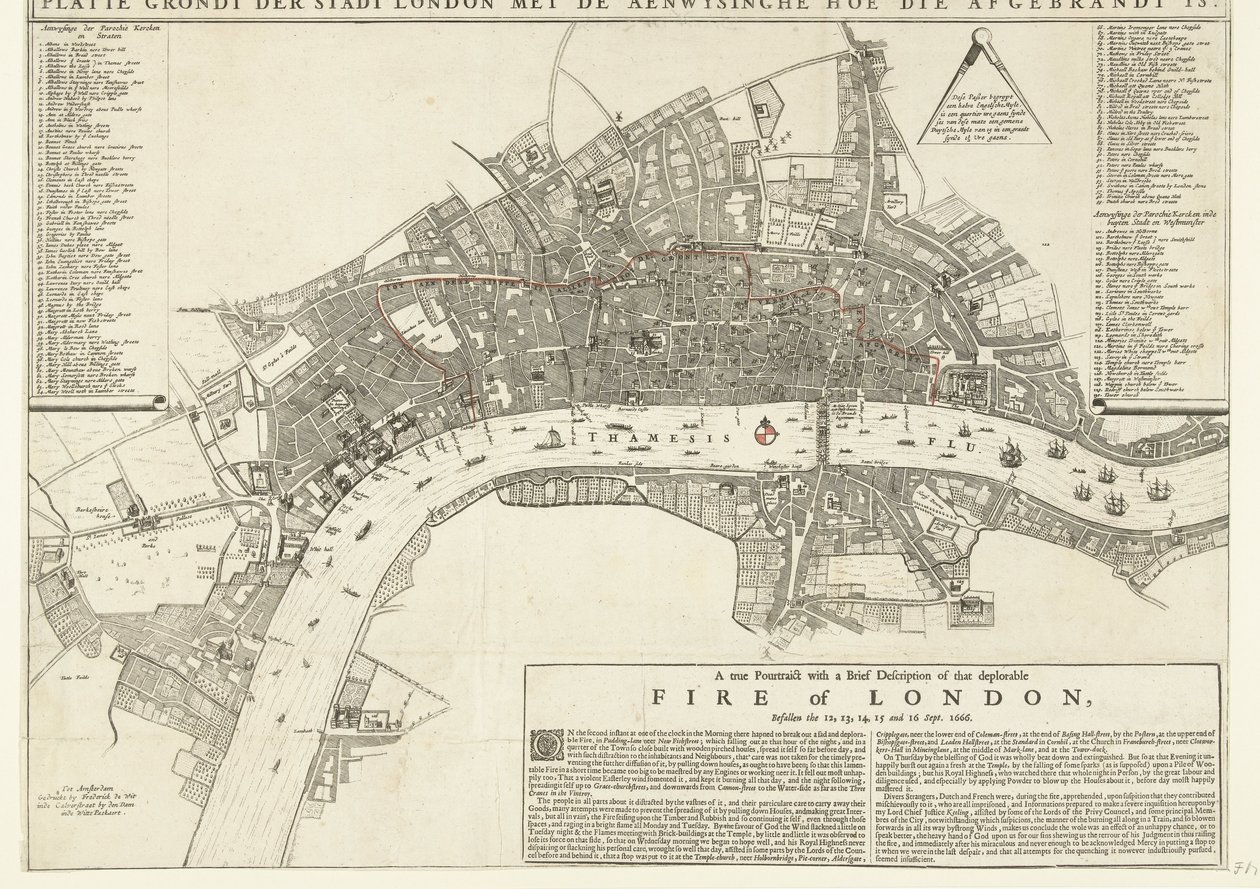Un vrai portrait avec une brève description de ce déplorable incendie de Londres, survenu le 12 - Netherlandish School
