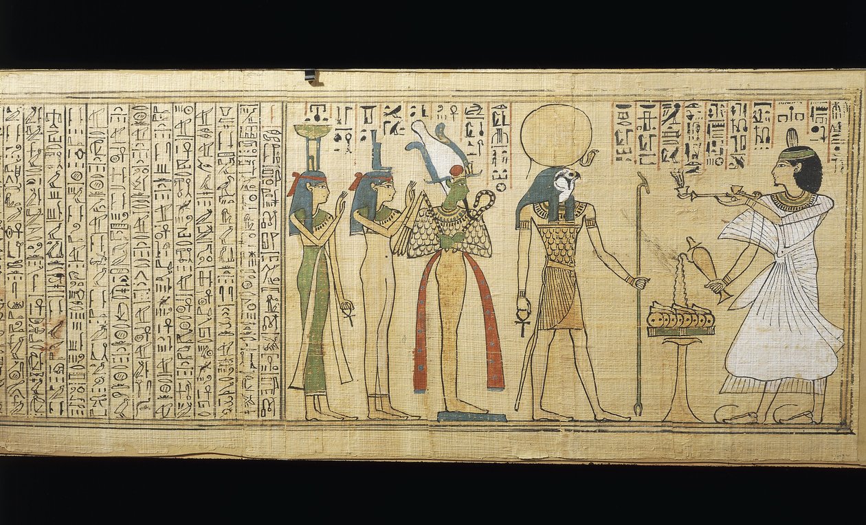 Papyrus de Khonsumes, Le Livre des Morts, le défunt faisant des offrandes à Osiris, Isis et Nephthys, Troisième Période Intermédiaire - New Kingdom Egyptian