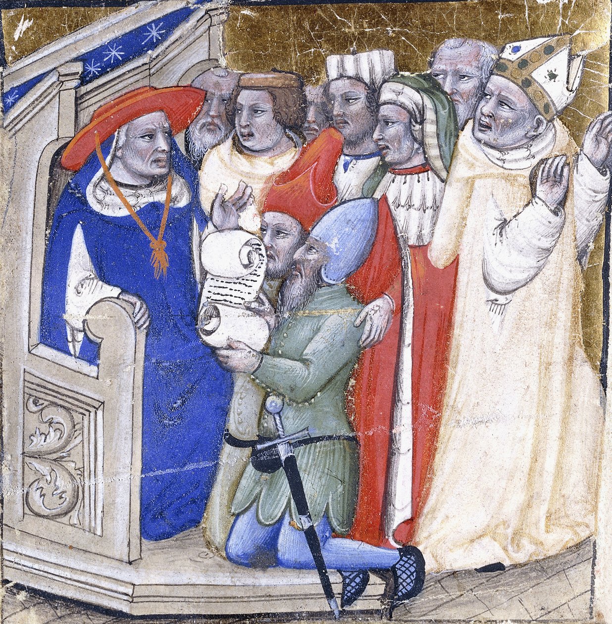 Un cardinal jugeant un évêque, accusé par deux laïcs, c.1380 - Niccolo di Giacomo